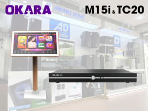 Bộ đầu karaoke OKARA M15i 4TB và màn cảm ứng OKARA TC20 chân đứng.